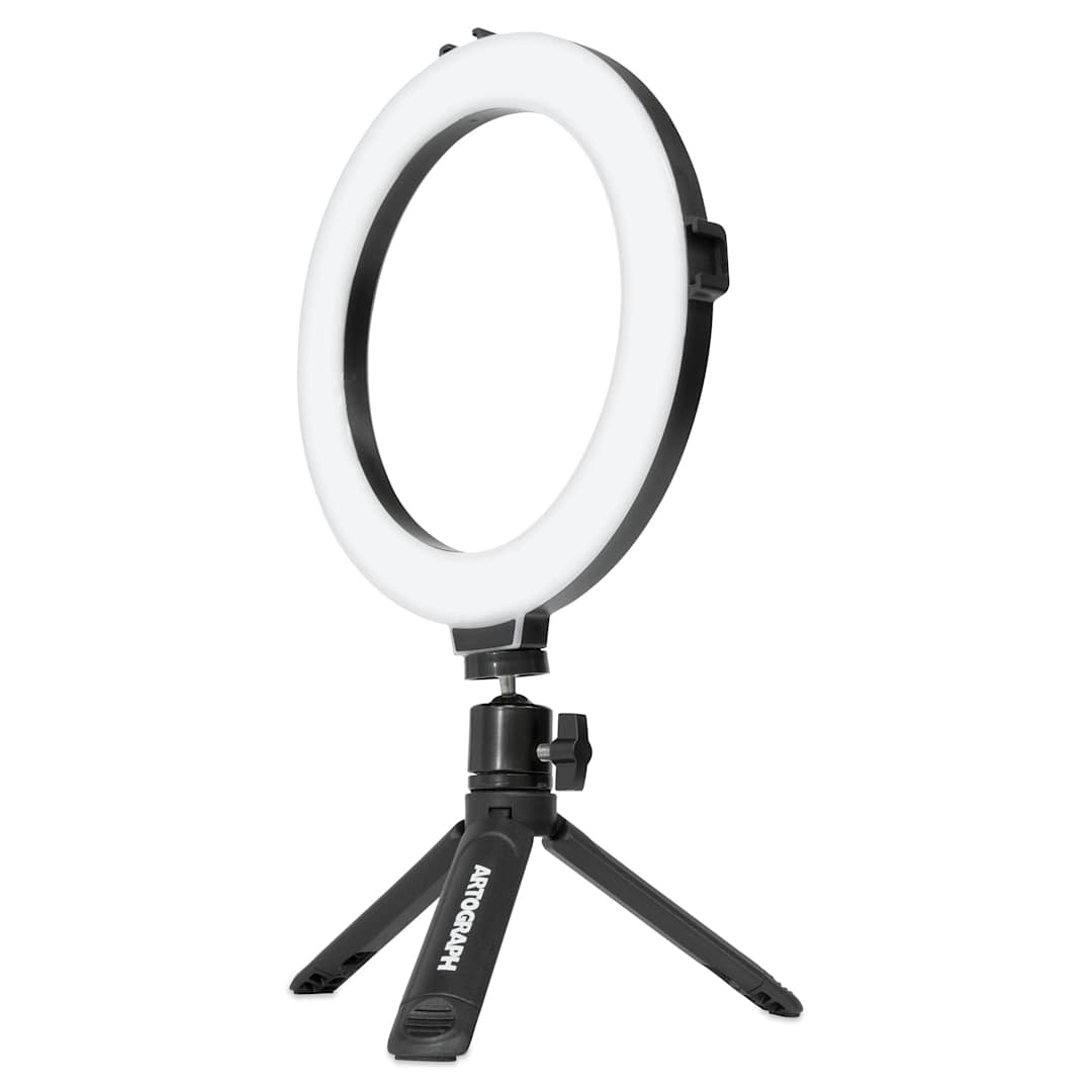 Open in modal - Artograph Mini Ring Light with Desk Stand - 8" Diameter, front view. 