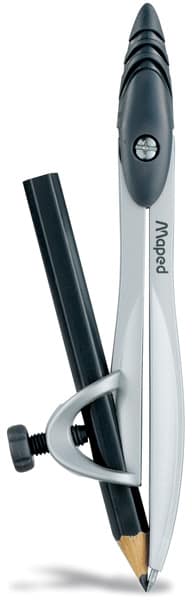 Open in modal - Maped Study Compass - Shown upright and closed with pencil inserted