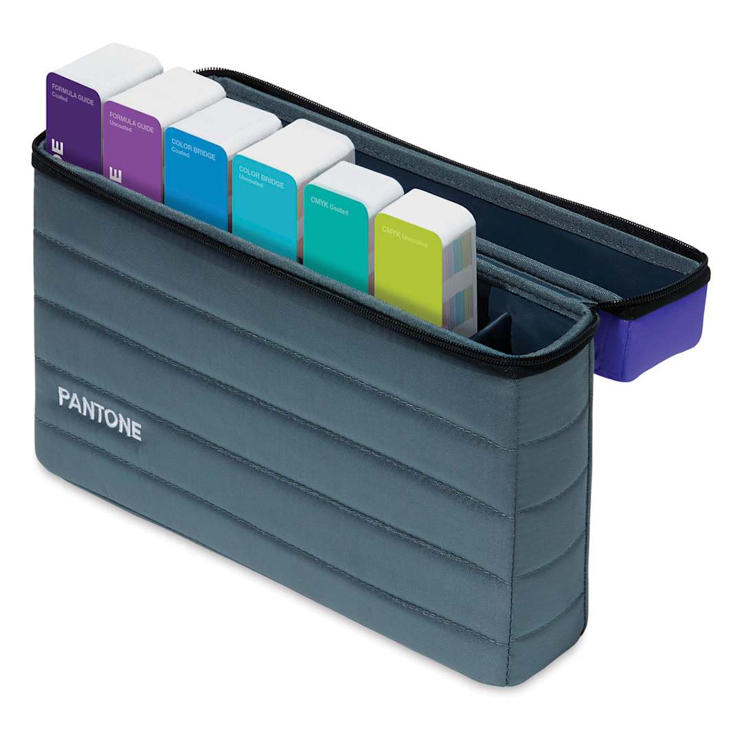 Open in modal - Pantone Essentials Guide Set - Right angle view of open carrying case holding 6 Guides