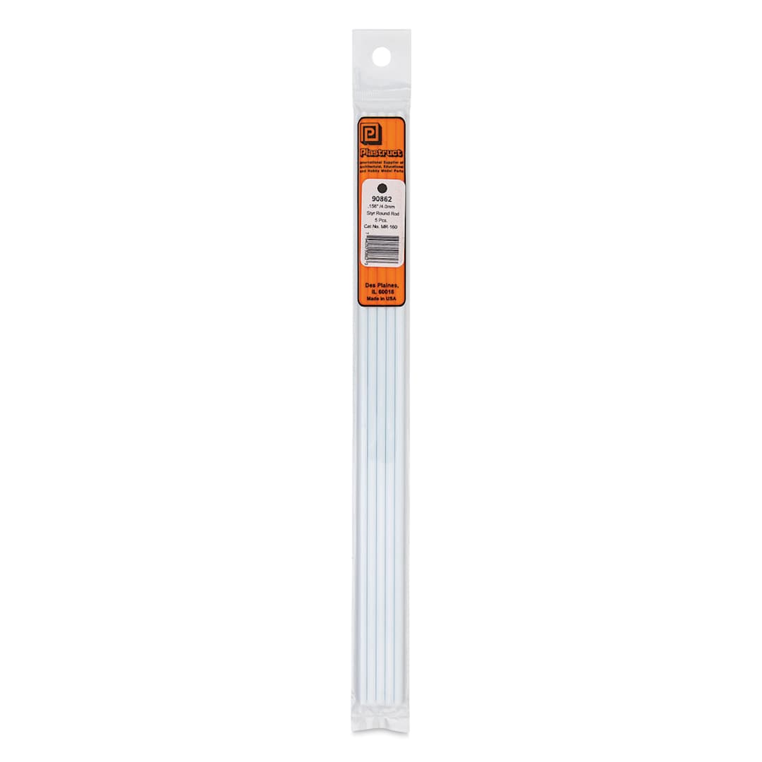 Open in modal - Plastruct Plastic Round Rod - Pkg of 5, 0.156" Dia × 10" L