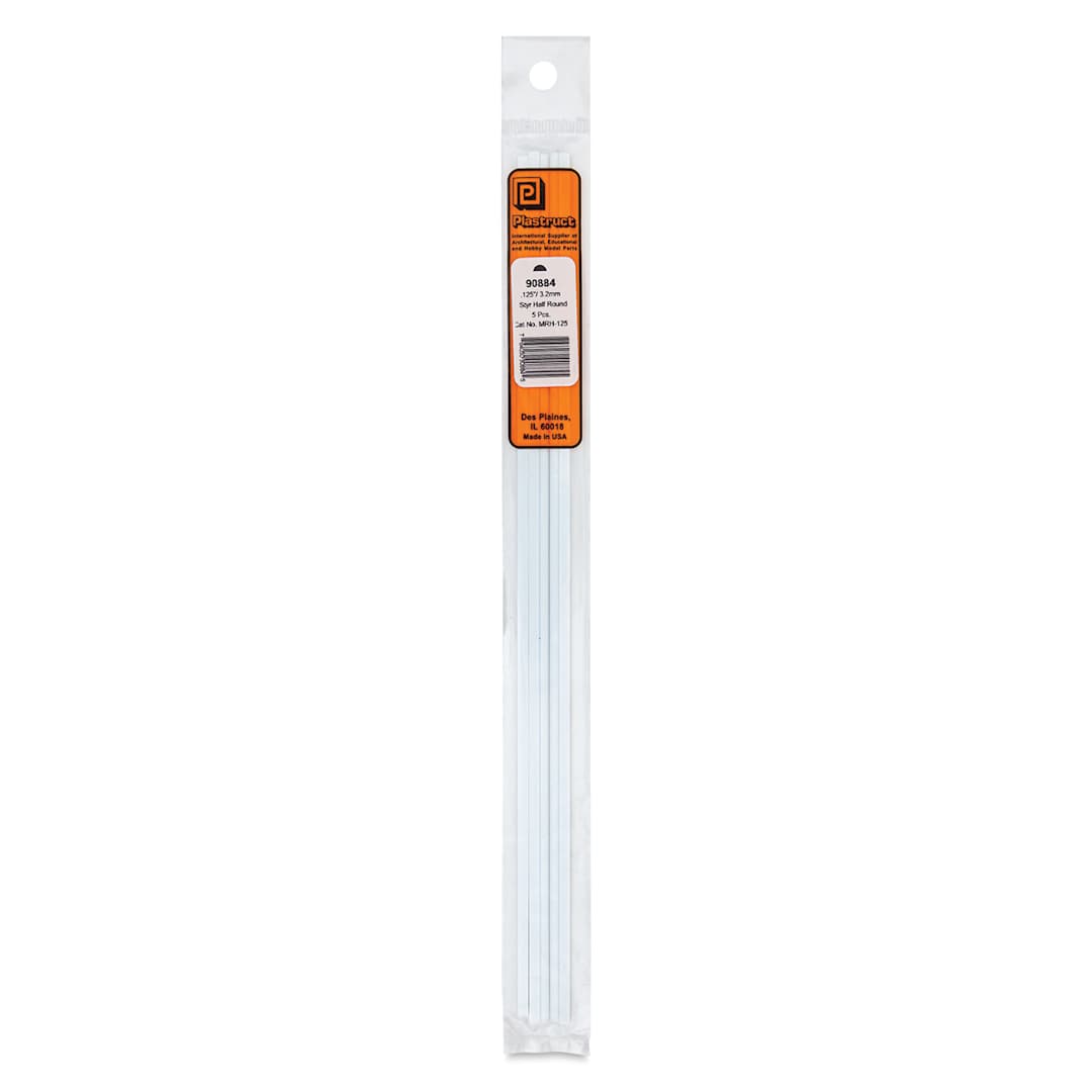Open in modal - Plastruct Plastic Half-Round Rod - Pkg of 5, 0.125" Dia × 0.0625" H × 10" L