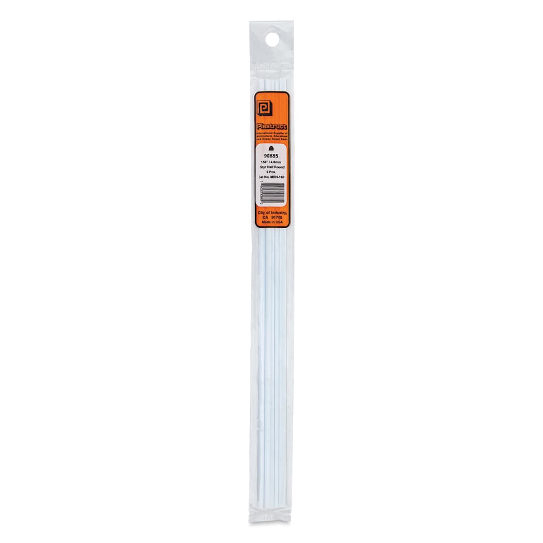 Open in modal - Plastruct Plastic Half-Round Rod - Pkg of 5, 0.156" Dia × 0.078" H × 10" L
