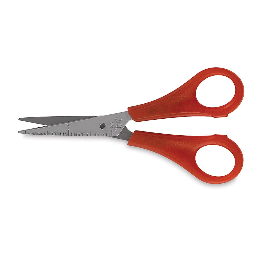 Open in modal - Snippy Scissors - Single Red Pointed Tip scissors shown horizontally and partially open