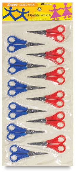 Open in modal - Snippy Scissors - Top view of package of 12 Red and Blue Pointed Tip Scissors