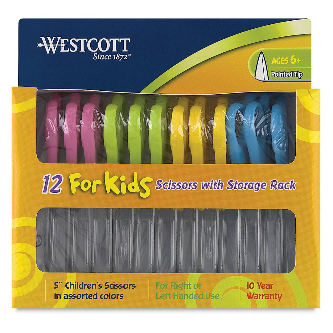 Open in modal - Westcott Kids Value Scissors - Front view of Pointed Tip package of 12 scissors