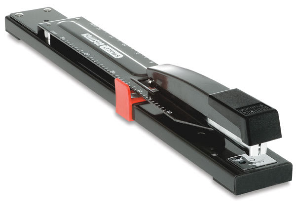 Open in modal - Stanley 12" Long Reach Stapler - Angled view of stapler showing adjustable paper stop