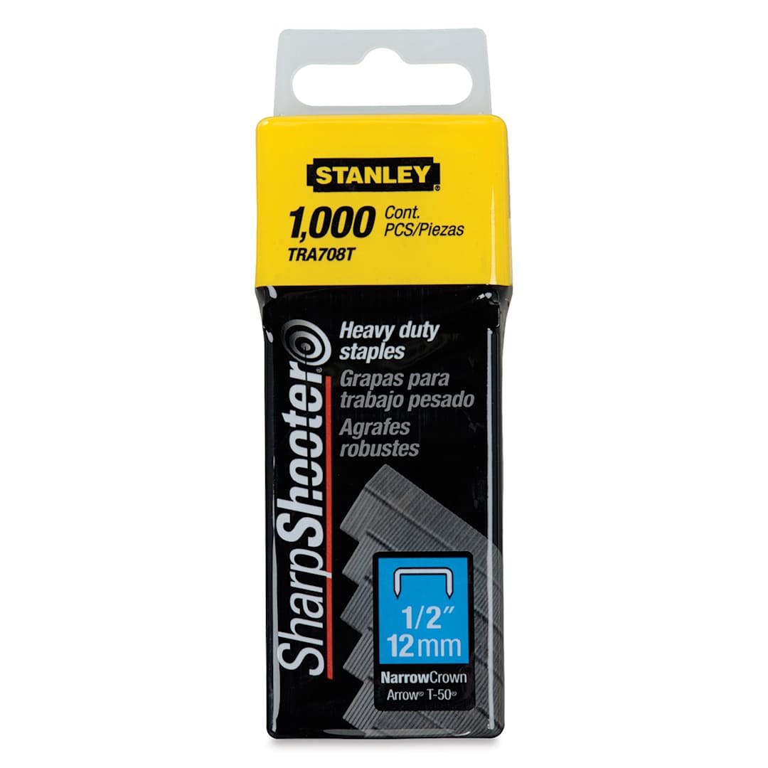 Open in modal - Stanley Heavy-Duty Staples - Front of Package of 1000 with 1/2" leg