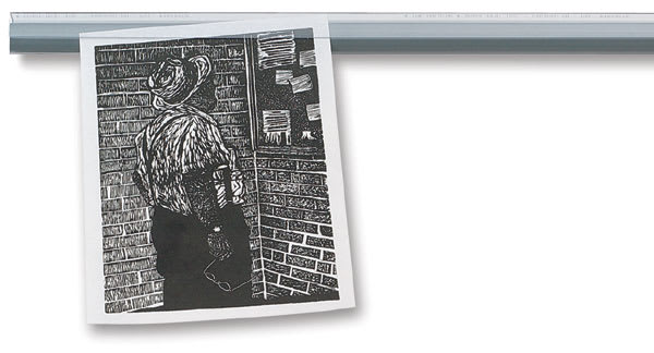 Open in modal - Ghent Hold Up Display Rail - Front view showing drawing held up by Rail