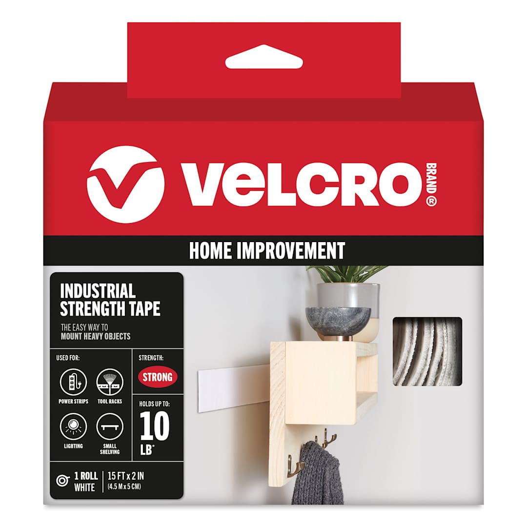 Open in modal - Velcro Brand Industrial Strength Fasteners - Tape Roll, White, 2" x 15 ft front of package