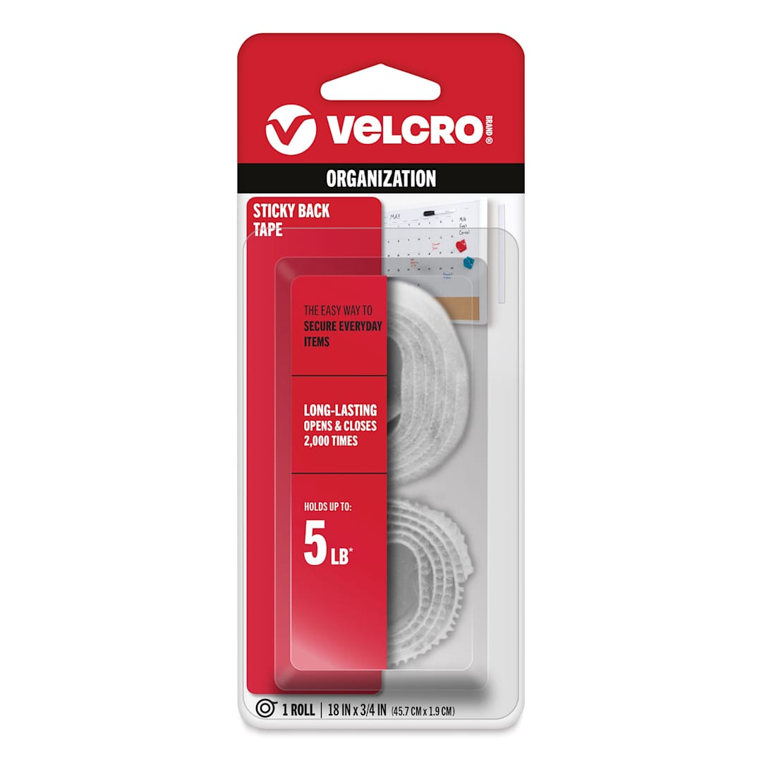 Open in modal - Velcro Sticky Back Fasteners - White, 3/4" x 18", Tape Roll front of packaging