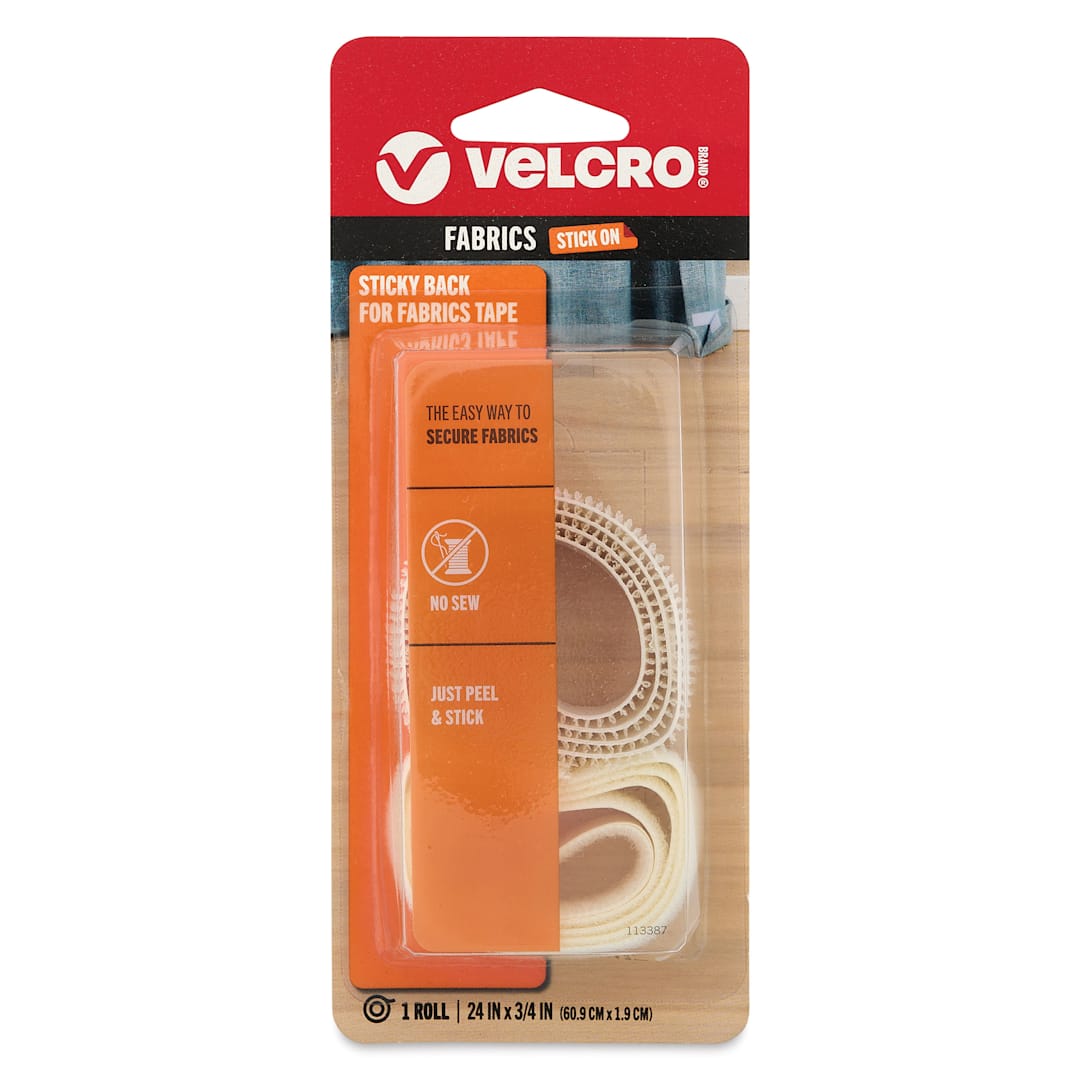 Open in modal - Velcro Brand Sticky Back for Fabrics Tape - White, 3/4" x 24", Rolls front of packaging