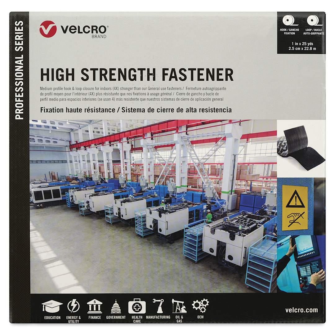 Open in modal - Velcro Brand Pro Series High Strength Fasteners - Black, 1" x 25 yds, Rolls front of packaging