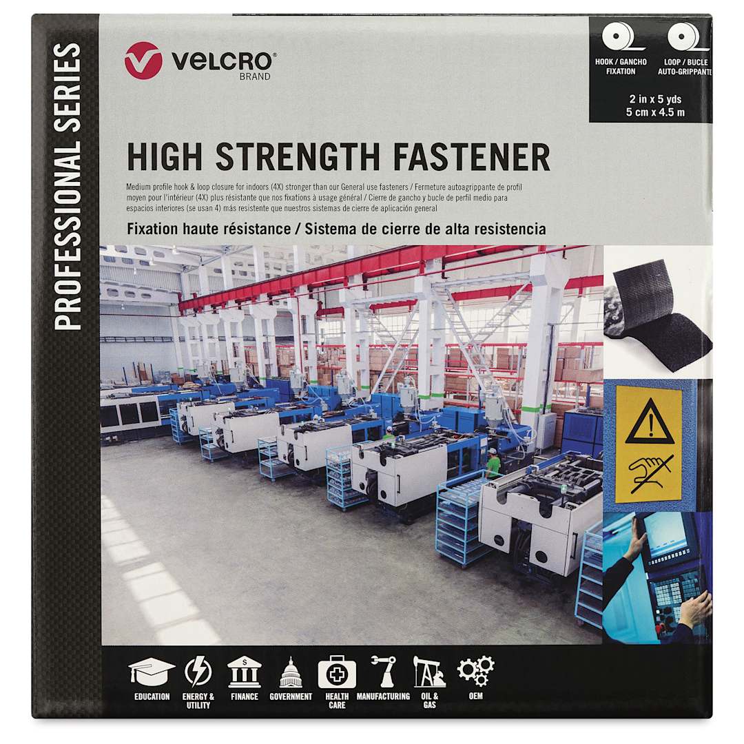 Open in modal - Velcro Brand Pro Series High Strength Fasteners - Black, 2" x 5 yds, Rolls front of packaging