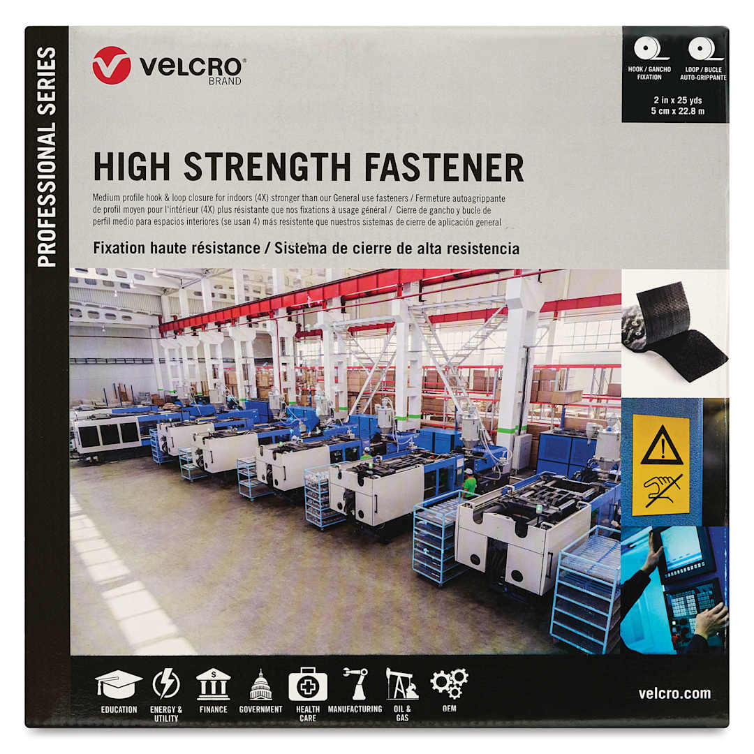 Open in modal - Velcro Brand Pro Series High Strength Fasteners - Black, 2" x 25 yds Rolls front of packaging