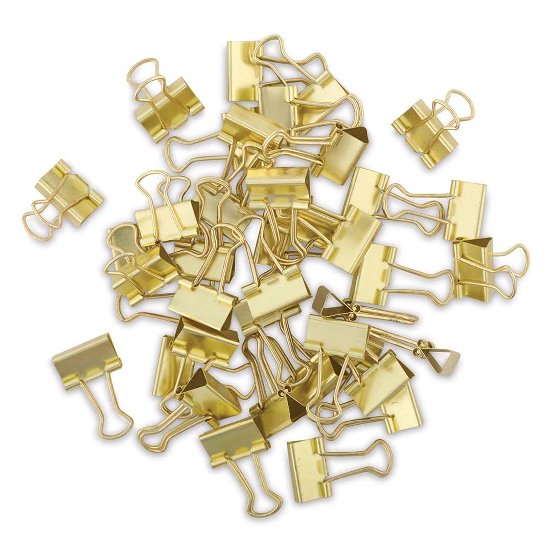 Open in modal - U Brands Gold Binder Clips - 40 Mini Clips shown in pile

