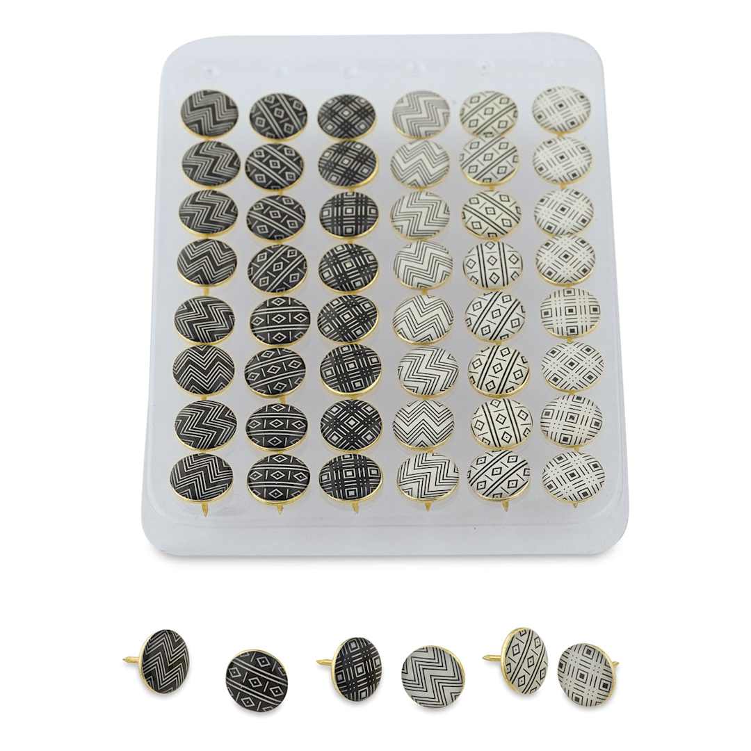 Open in modal - U Brands Push Pins - Black & White Patterns, Pkg of 54 push pins shown