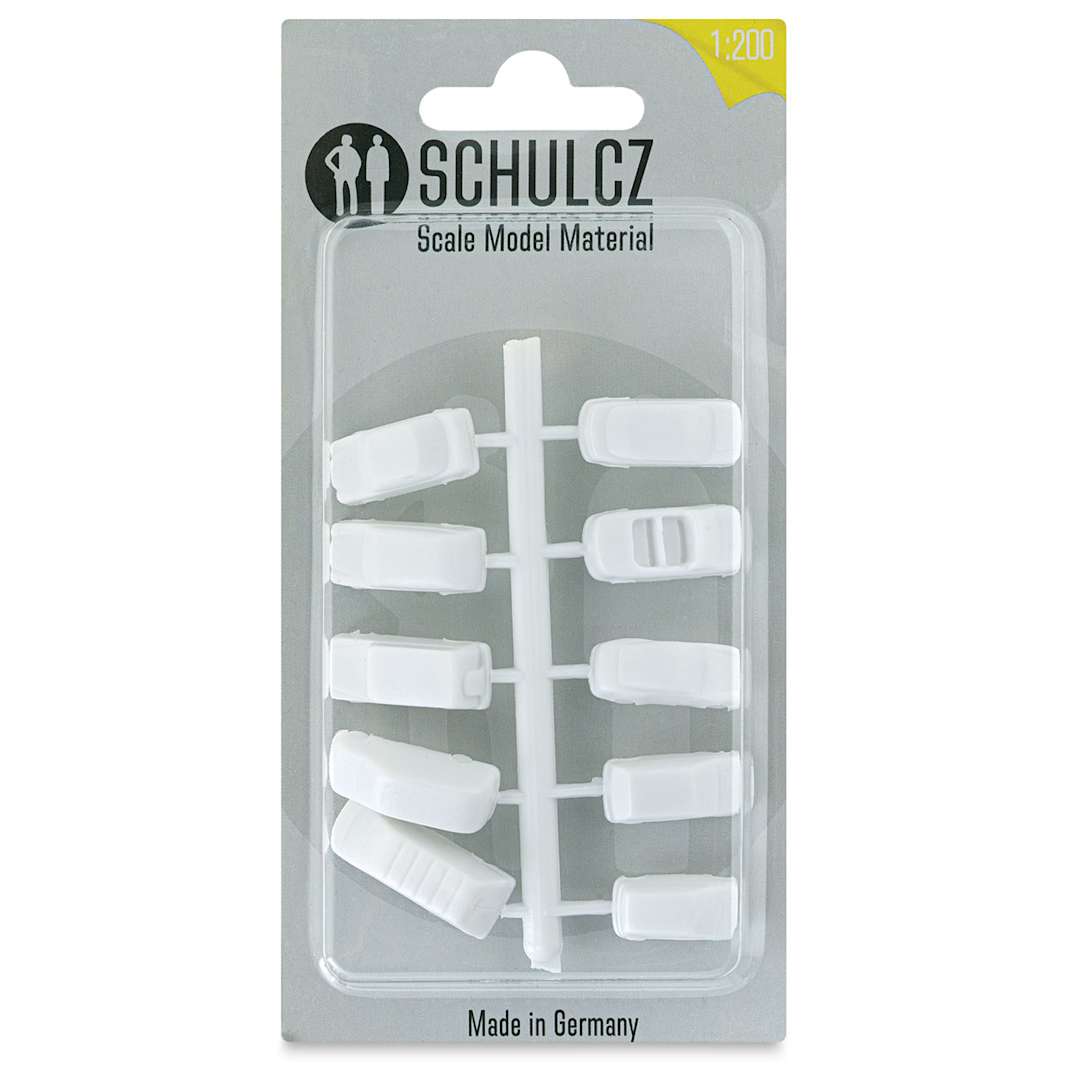 Open in modal - Schulcz Scale Model Vehicles - Cars, Truck, and Vans, Pkg of 10, 1:200, 1/16" (front of package)
