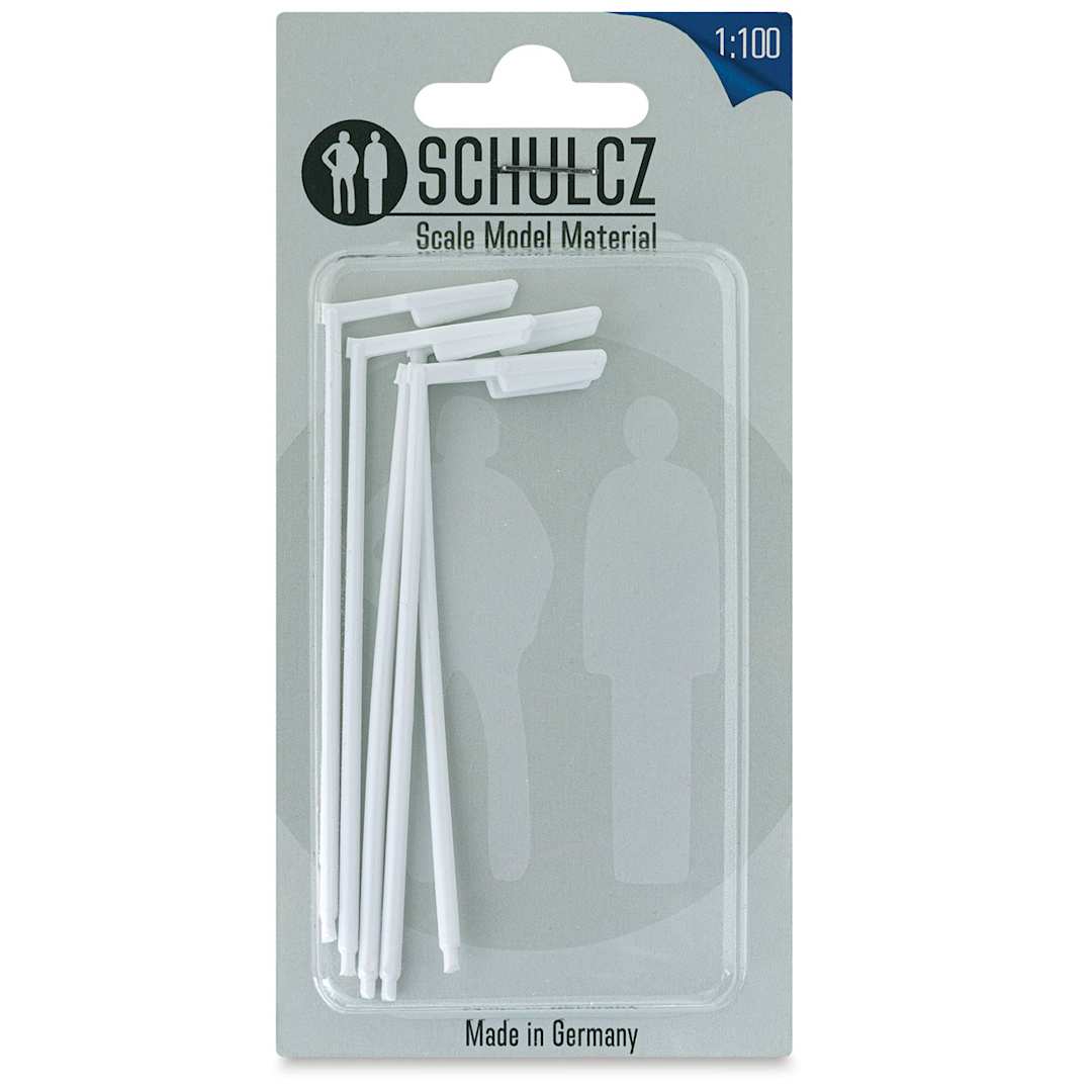 Open in modal - Schulcz Scale Model Building Parts - Street Lights, Pkg of 5, 1:100, 1/8" (front of package)