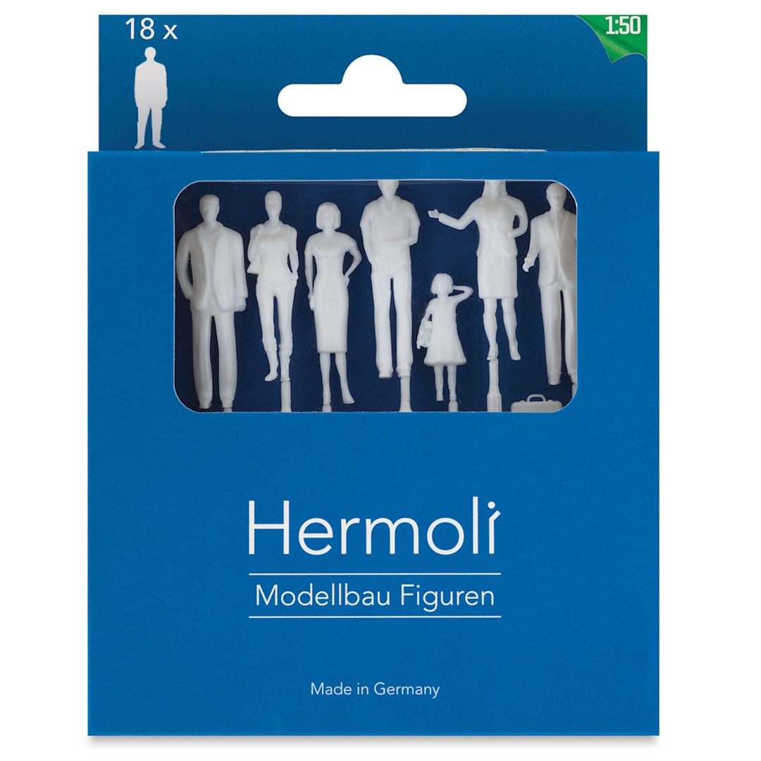 Open in modal - Schulcz Scale Model Figures - Hermoli Standing, Pkg of 18, 1:50, 1/4" (front of box)