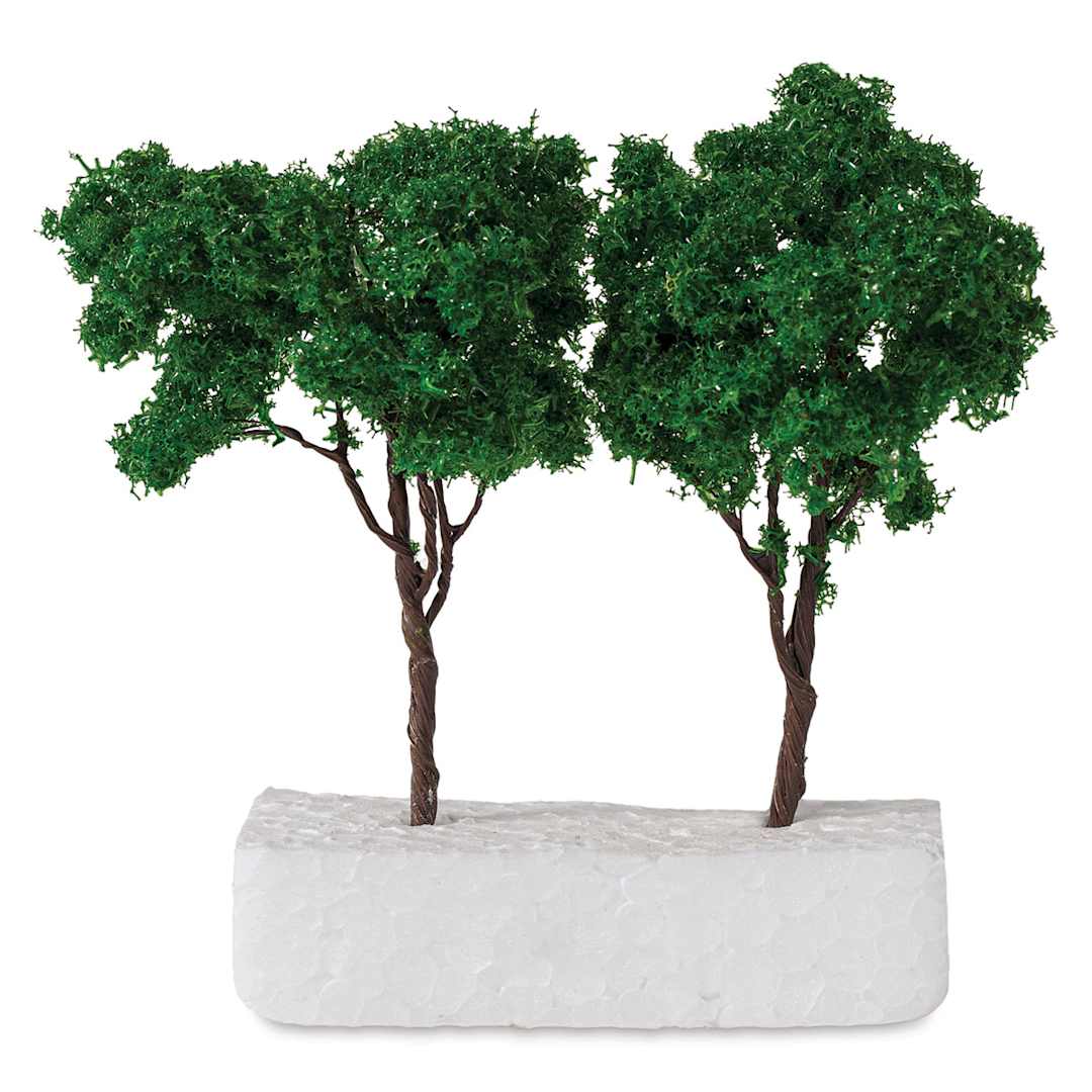 Open in modal - Schulcz Scale Model Trees - Leafy Tree, Mid Green, Metal Trunk, 80 mm, Pkg of 2