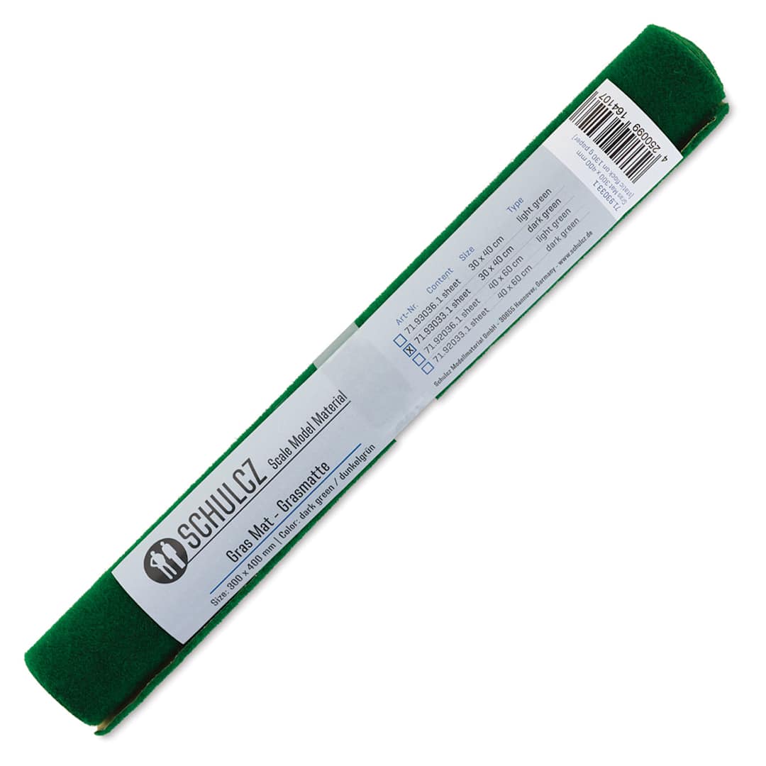Open in modal - Schulcz Scale Model Grass Mat - Dark Green, 11-3/4" x 15-3/4" (wrapped in packaging)
