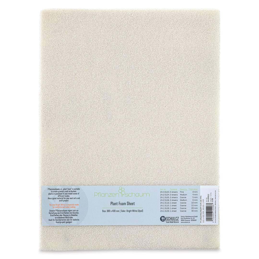 Open in modal - Schulcz Scale Model Plant Foam - White, Pkg of 2, Fine, 3 mm, 11-3/4" x 15-3/4" (front of package)