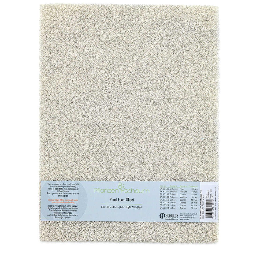 Open in modal - Schulcz Scale Model Plant Foam - White, Pkg of 2, Medium, 4 mm, 11-3/4" x 15-3/4" (front of package)