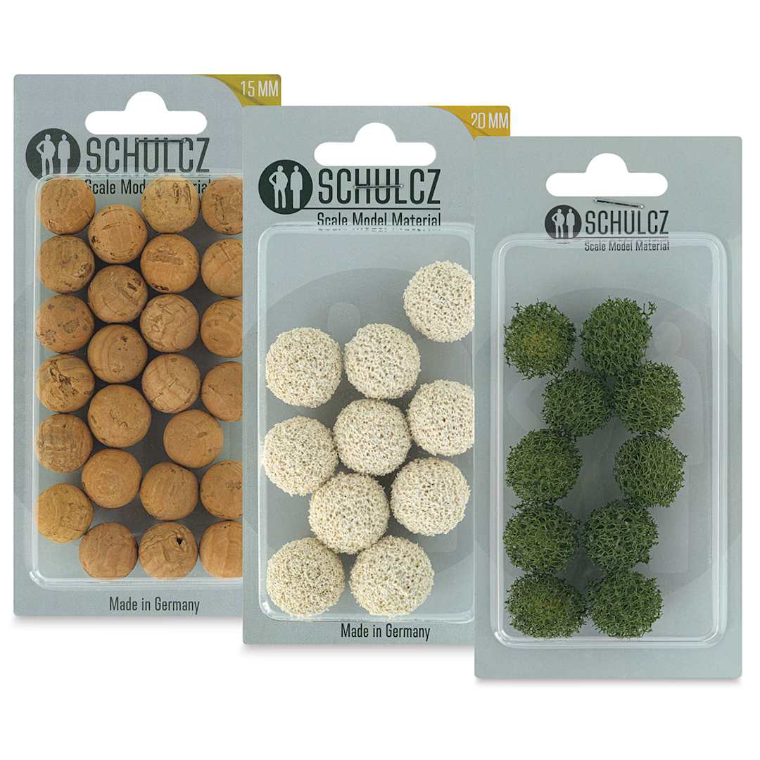 Open in modal - Schulcz Scale Model Foliage Spheres available in Cork, Rubber Sponge, and Plant Foam.