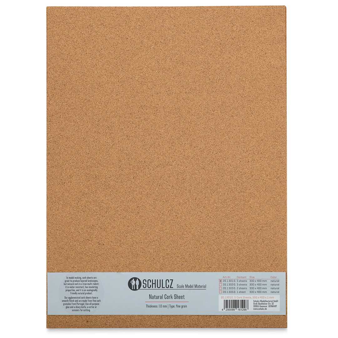 Open in modal - Schulcz Scale Model Cork Sheets - 11-3/4" x 15-3/4", 1 mm, Pkg of 5 Sheets (front of package)