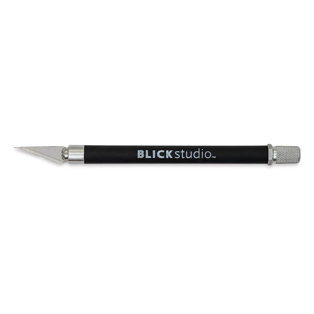 Open in modal - Blick E-Z Grip Knife - Black Knife shown horizontally with Cap Off