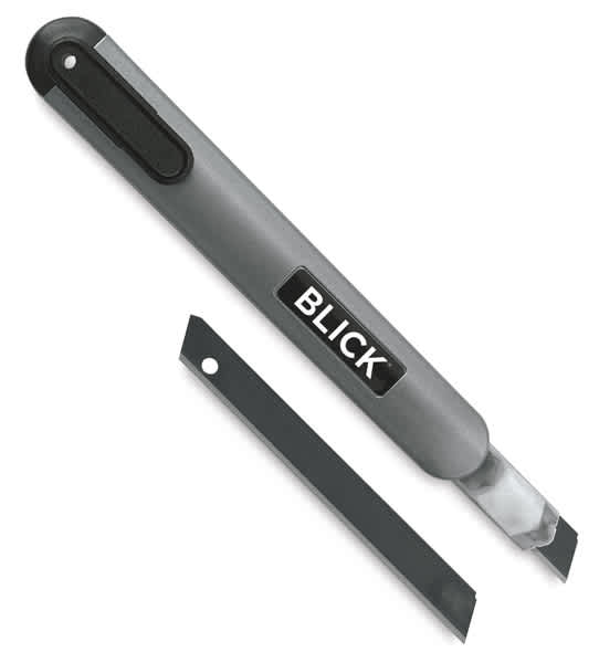 Open in modal - Blick Premier Snap Off Knife and Blades - Knife and extra blade shown at angle