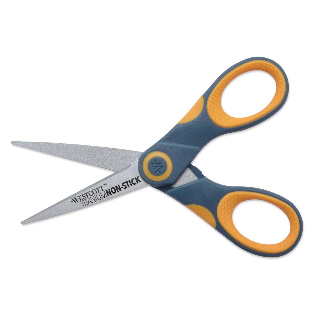 Open in modal - Westcott Bonded Scissors - 5", Gray/Yellow, Straight, Non-Stick Titanium