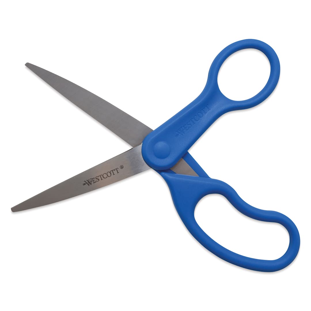 Open in modal - Westcott All Purpose Stainless Steel Scissors - Upright pair of 8" Blue Straight Scissors 