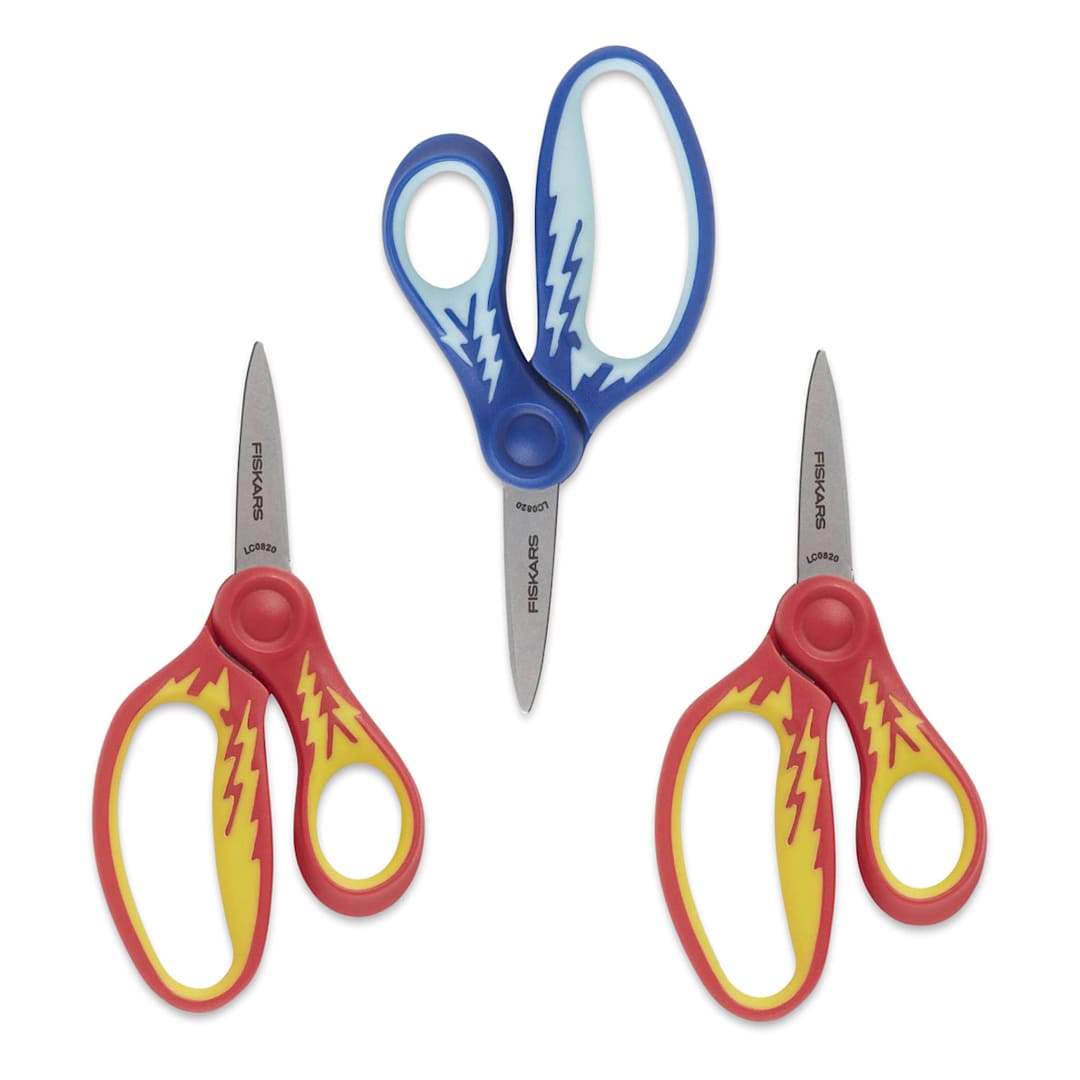 Open in modal - Fiskars SoftGrip Scissors - Components of 5" Ponted tip Pkg of 3 in which colors will vary