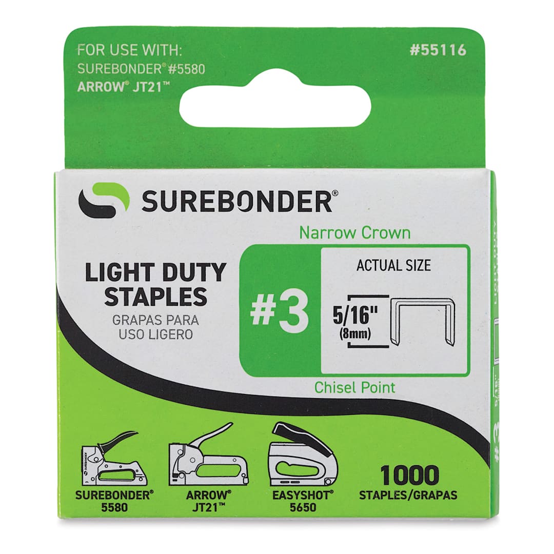 Open in modal - Surebonder Light Duty Staples - Front of package of 1000 5/16 inch staples