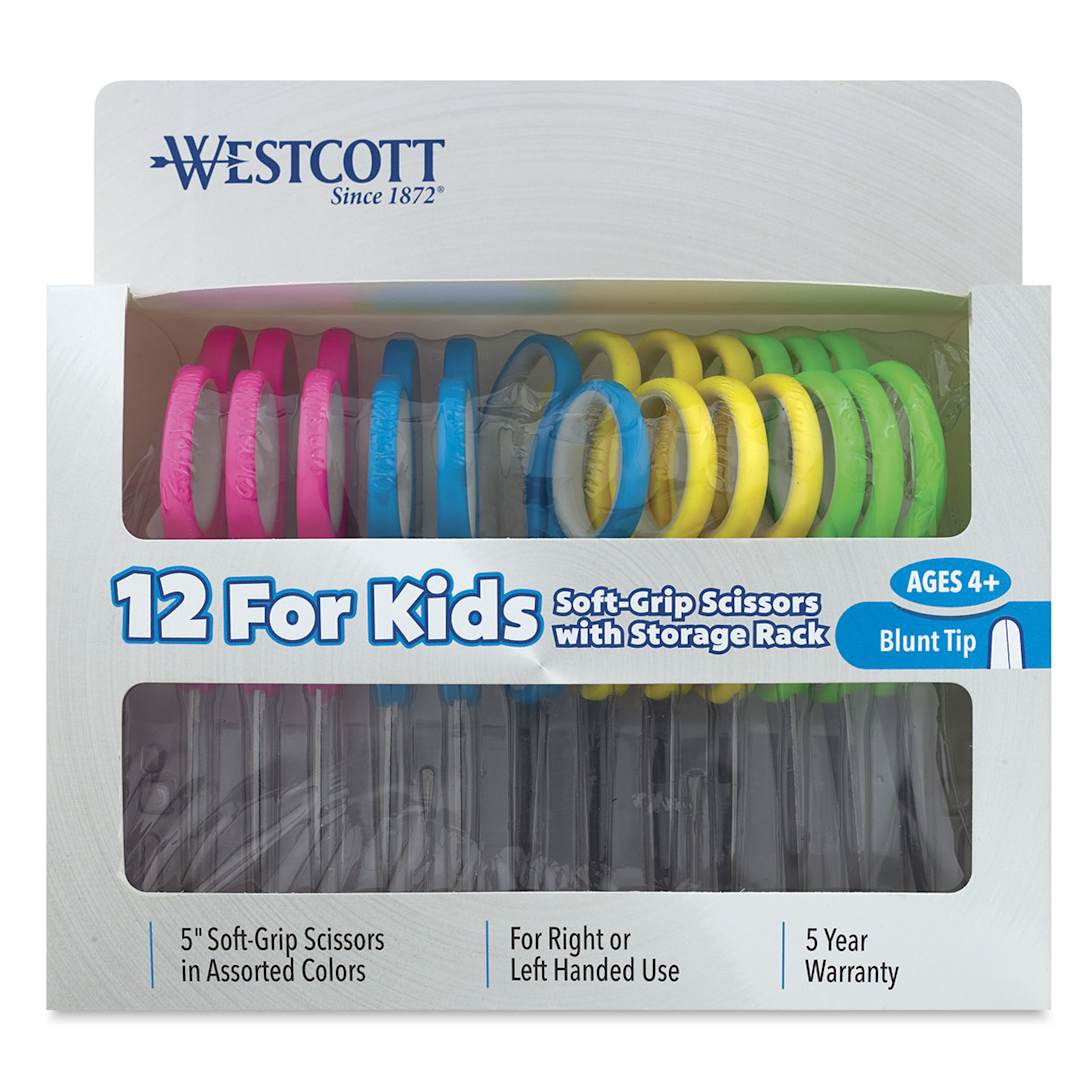 Open in modal - Westcott Soft Handle Scissors Teacher Pack - Front of 12 Pk package with Blunt Tips
