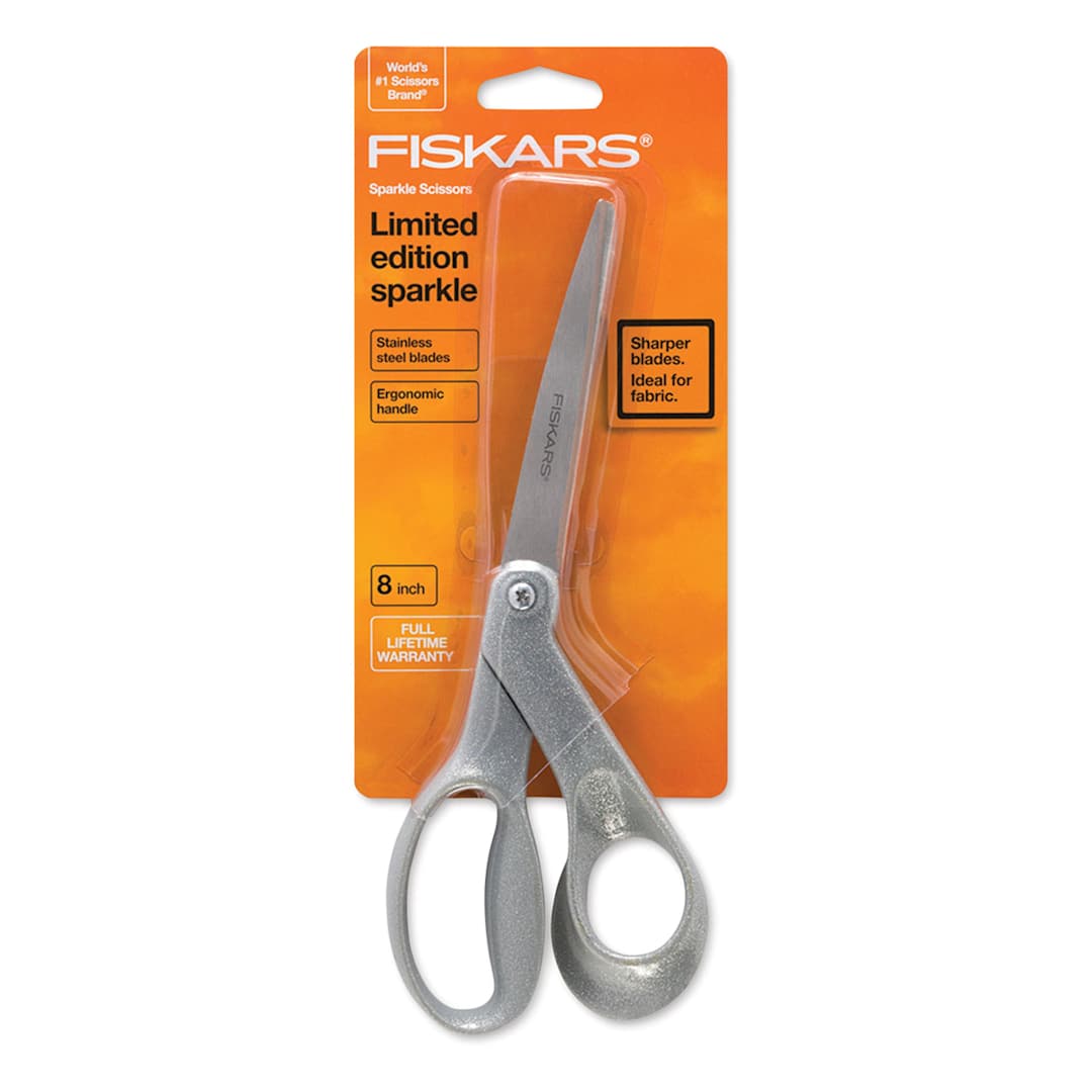 Open in modal - Fiskars Sparkle Scissors - Front view of Blister package for Silver colored Scissors
