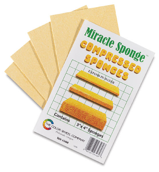 Open in modal - Miracle Sponges - 4 flat sponges shown next to package 
