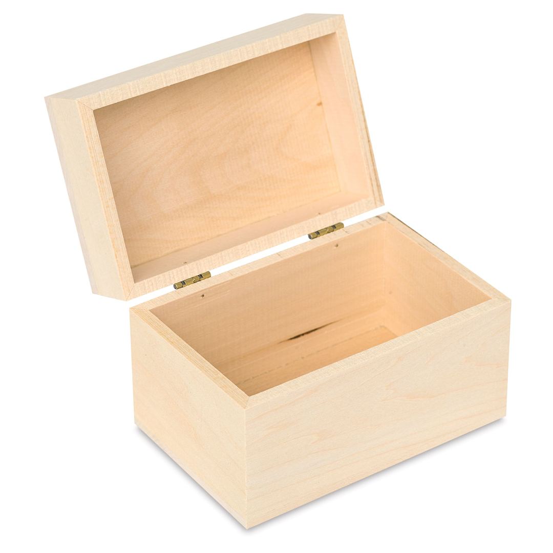Open in modal - Walnut Hollow Wooden Boxes - Left angled view of open recipe box
