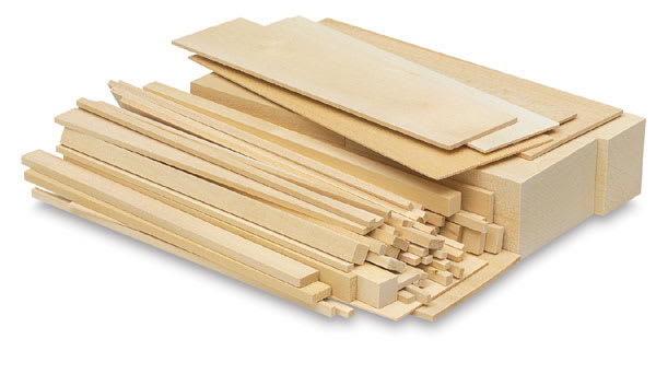Open in modal - Midwest Products Economy Wood Project Bags - Angled view of various Basswood Pieces
