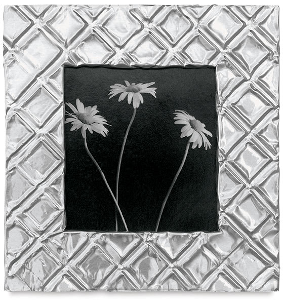 Open in modal - Amaco ArtEmboss Aluminum Sheets - Photo of Daisies in finished picture frame of embossed aluminum