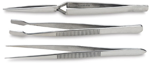 Open in modal - Set of 3 Jewelry Tweezers - Three types of tweezers shown horizontally
