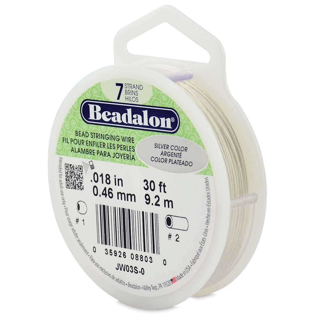 Open in modal - Beadalon 7 Strand Stringing Wire - Angled view of spool of .018" diameter Silver wire