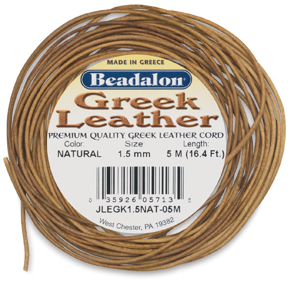 Open in modal - Greek Leather Cord - Front view of spool of Cord with label