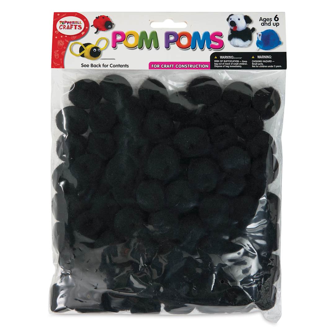 Open in modal - Pepperell Craft Pom Poms - Pkg of 100, 1", Black front of packaging
