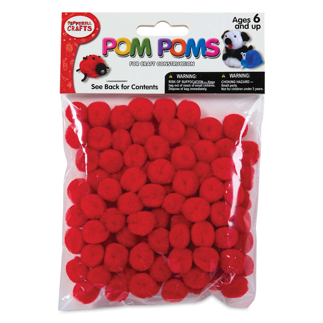 Open in modal - Pepperell Craft Pom Poms - Pkg of 100, 1/2", Red front of packaging