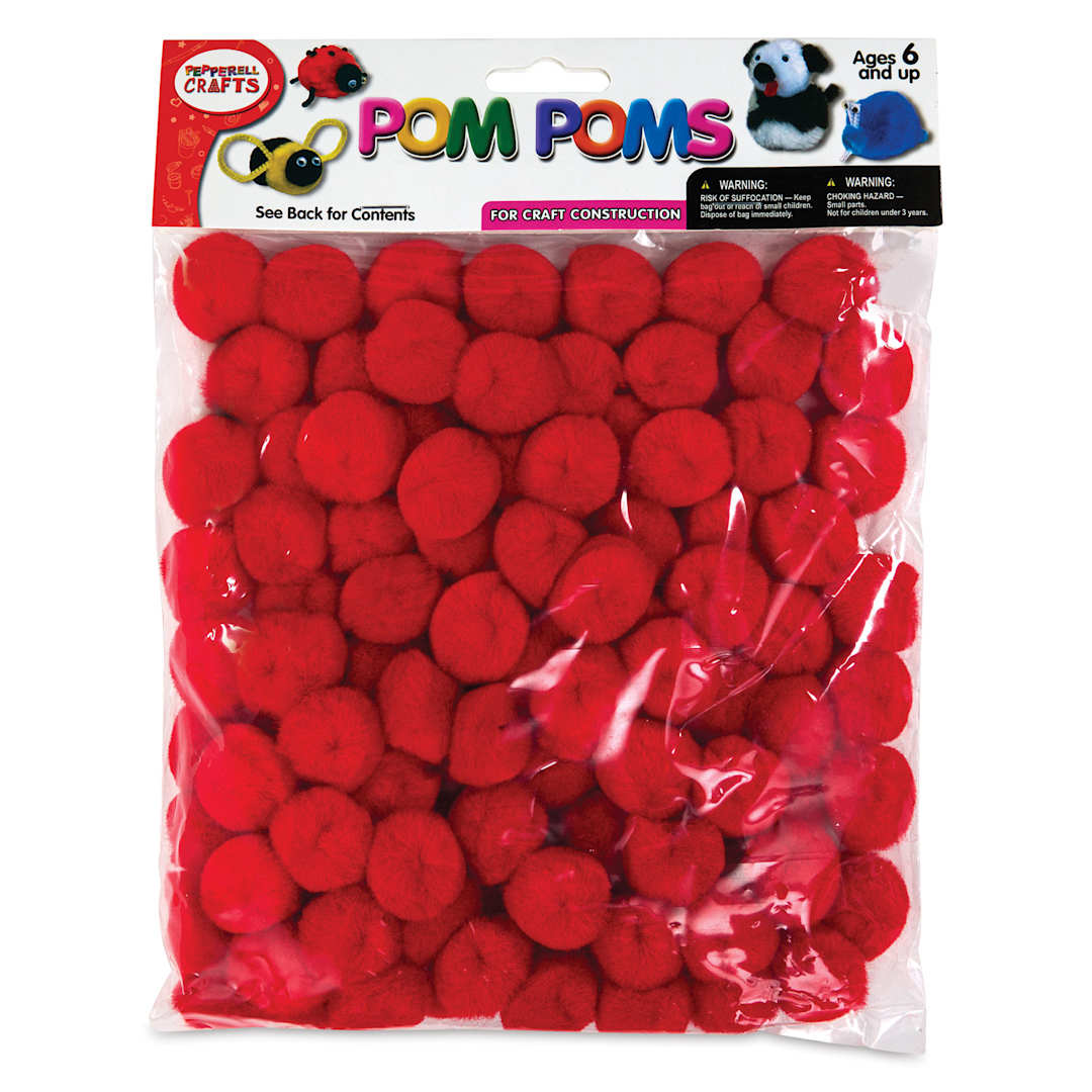 Open in modal - Pepperell Craft Pom Poms - Pkg of 100, 1", Red front of packaging