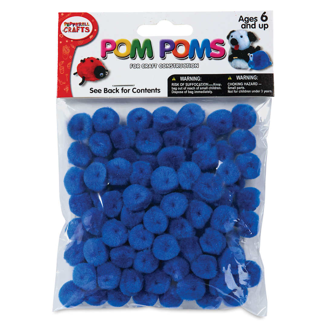 Open in modal - Pepperell Craft Pom Poms - Pkg of 100, 1/2", Royal Blue front of packaging