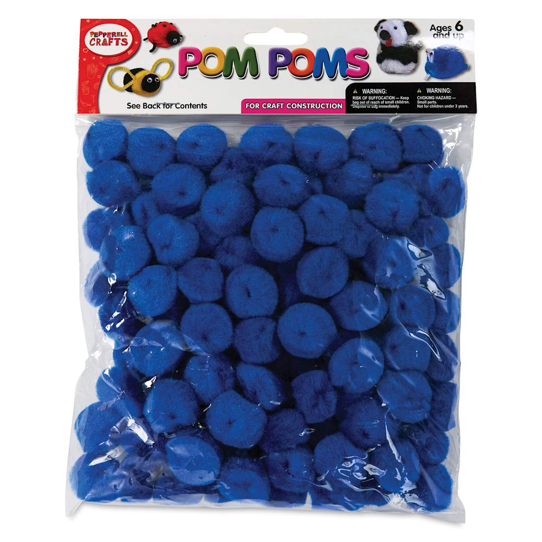 Open in modal - Pepperell Craft Pom Poms - Pkg of 100, 1", Royal Blue front of packaging
