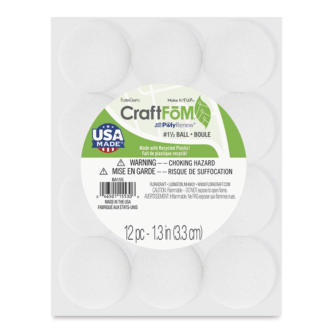 Open in modal - FloraCraft CraftFōM Blocks and Shapes - 1.5" diameter, Ball, Pkg of 12 - front of packaging